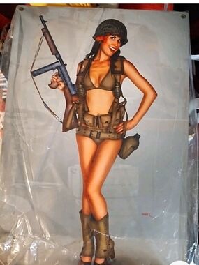 Vintage Pin-Up Soldier Girl Poster - Olive Green Bikini
